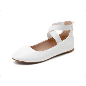 Dream Pairs Women White Faux Suede Flats Comfortable Elastic Ankle Straps Shoes